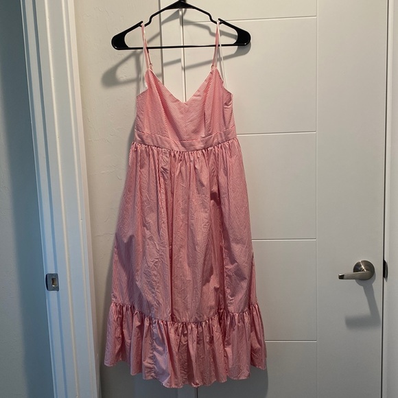 JCrew red and white striped sun dress with adjustable straps and pockets. Size 4 - Picture 1 of 2